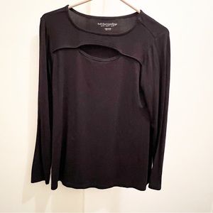 Soft Surroundings Long Sleeve Top Petite Small Keyhole‎ Front Cutout Black